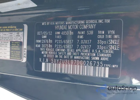 2013 Hyundai Santa Fe Sport from USA, damaged, VIN 5XYZU3LB7DG026735